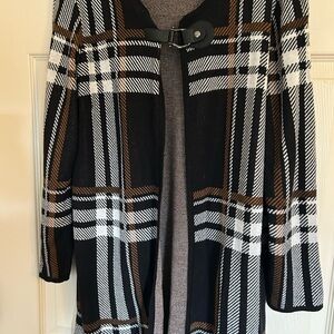Kasper Black and White Checkered Cardigan